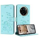 For Realme 14 Pro Embossed Kitten Phone Leather Case with Lanyard(Mint Green)