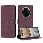For Realme 14 Pro Embossed Kitten Phone Leather Case with Lanyard(Wine Red)
