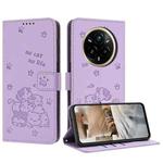 For Realme 14 Pro+ Embossed Kitten Phone Leather Case with Lanyard(Purple)