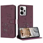For Realme 14 / P3 5G / 14T 5G Embossed Kitten Phone Leather Case with Lanyard(Wine Red)