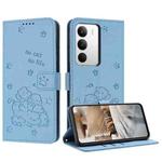 For Realme C71 4G Embossed Kitten Phone Leather Case with Lanyard(Blue)