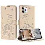 For iPhone 11 Pro Max Embossed Kitten Phone Leather Case with Lanyard(Beige)