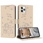 For iPhone 11 Pro Embossed Kitten Phone Leather Case with Lanyard(Beige)
