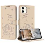 For iPhone 11 Embossed Kitten Phone Leather Case with Lanyard(Beige)