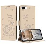 For iPhone 8 Plus / 7 Plus Embossed Kitten Phone Leather Case with Lanyard(Beige)