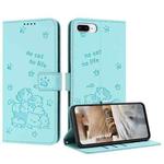 For iPhone 8 Plus / 7 Plus Embossed Kitten Phone Leather Case with Lanyard(Mint Green)