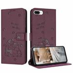 For iPhone 8 Plus / 7 Plus Embossed Kitten Phone Leather Case with Lanyard(Wine Red)