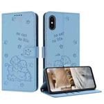For iPhone XS / X Embossed Kitten Phone Leather Case with Lanyard(Blue)