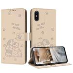 For iPhone XS Max Embossed Kitten Phone Leather Case with Lanyard(Beige)