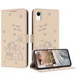 For iPhone XR Embossed Kitten Phone Leather Case with Lanyard(Beige)