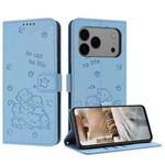 For iPhone 17 Pro Max Embossed Kitten Phone Leather Case with Lanyard(Blue)