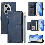 For Honor 400 Pro Global 160.8mm Multi-Card Slots Zipper Wallet Leather Phone Case(Blue)