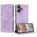 For Infinix Hot 30 Play NFC Embossed Kitten Phone Leather Case with Lanyard(Purple)
