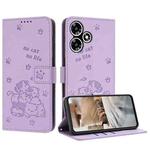 For Infinix Hot 30 4G Embossed Kitten Phone Leather Case with Lanyard(Purple)