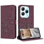 For Infinix Hot 40 4G / 40 Pro 4G Embossed Kitten Phone Leather Case with Lanyard(Wine Red)