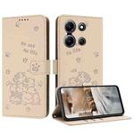 For Infinix Note 30i Embossed Kitten Phone Leather Case with Lanyard(Beige)