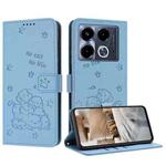 For Infinix Note 40 4G Embossed Kitten Phone Leather Case with Lanyard(Blue)