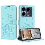 For Infinix Note 40 4G Embossed Kitten Phone Leather Case with Lanyard(Mint Green)