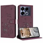 For Infinix Note 40 4G Embossed Kitten Phone Leather Case with Lanyard(Wine Red)