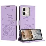 For Infinix Smart 9 5G / Hot 50i 5G Embossed Kitten Phone Leather Case with Lanyard(Purple)