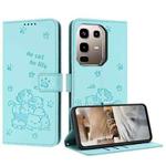 For Infinix Note 50 4G / 50 Pro 4G Embossed Kitten Phone Leather Case with Lanyard(Mint Green)