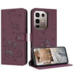 For Infinix Note 50 4G / 50 Pro 4G Embossed Kitten Phone Leather Case with Lanyard(Wine Red)