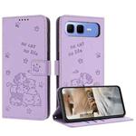 For Infinix Smart 10 Plus 4G Embossed Kitten Phone Leather Case with Lanyard(Purple)