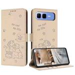 For Infinix Smart 10 Plus 4G Embossed Kitten Phone Leather Case with Lanyard(Beige)