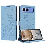 For Infinix Smart 10 Plus 4G Embossed Kitten Phone Leather Case with Lanyard(Blue)