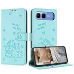 For Infinix Smart 10 Plus 4G Embossed Kitten Phone Leather Case with Lanyard(Mint Green)