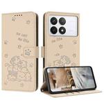 For Xiaomi Poco F6 Pro 5G Embossed Kitten Phone Leather Case with Lanyard(Beige)