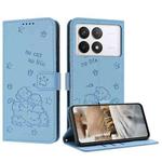 For Xiaomi Poco F6 Pro 5G Embossed Kitten Phone Leather Case with Lanyard(Blue)