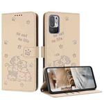 For Xiaomi Poco M3 Pro 5G Embossed Kitten Phone Leather Case with Lanyard(Beige)