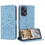 For Xiaomi Poco F5 Embossed Kitten Phone Leather Case with Lanyard(Blue)