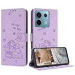 For Xiaomi Poco X6 5G Embossed Kitten Phone Leather Case with Lanyard(Purple)