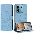 For Xiaomi Poco X6 5G Embossed Kitten Phone Leather Case with Lanyard(Blue)