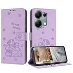 For Xiaomi Poco M6 Pro 4G Embossed Kitten Phone Leather Case with Lanyard(Purple)