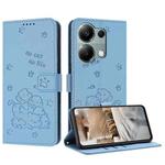 For Xiaomi Poco M6 Pro 4G Embossed Kitten Phone Leather Case with Lanyard(Blue)