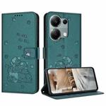 For Xiaomi Poco M6 Pro 4G Embossed Kitten Phone Leather Case with Lanyard(Dark Green)