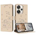 For Xiaomi Poco F6 Embossed Kitten Phone Leather Case with Lanyard(Beige)