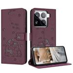 For Xiaomi 15 Pro Embossed Kitten Phone Leather Case with Lanyard(Wine Red)