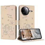 For Xiaomi Poco F7 Pro / F7 Ultra Embossed Kitten Phone Leather Case with Lanyard(Beige)
