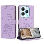 For Tecno Spark 20 Pro Embossed Kitten Phone Leather Case with Lanyard(Purple)