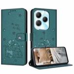 For Tecno Spark 20 Pro Embossed Kitten Phone Leather Case with Lanyard(Dark Green)