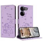 For Tecno Camon 20 Pro 4G / Camon 20 Embossed Kitten Phone Leather Case with Lanyard(Purple)