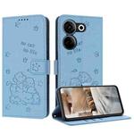 For Tecno Camon 20 Pro 4G / Camon 20 Embossed Kitten Phone Leather Case with Lanyard(Blue)