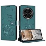 For Tecno Spark 30C Embossed Kitten Phone Leather Case with Lanyard(Dark Green)