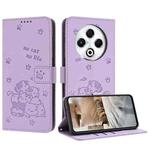 For Tecno Spark 30 4G Embossed Kitten Phone Leather Case with Lanyard(Purple)