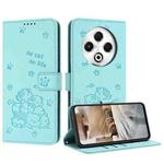 For Tecno Spark 30 4G Embossed Kitten Phone Leather Case with Lanyard(Mint Green)