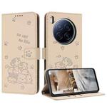 For Tecno Camon 40 Premier Embossed Kitten Phone Leather Case with Lanyard(Beige)